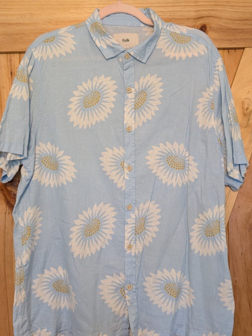 Folk Light Blue Floral Button-Down Shirt Size L